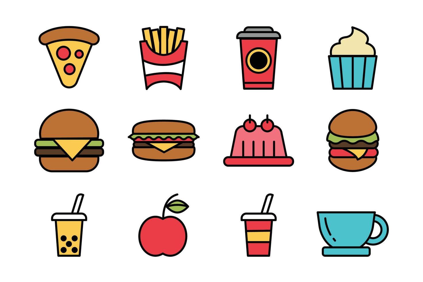 fast food flat icon set on background vector