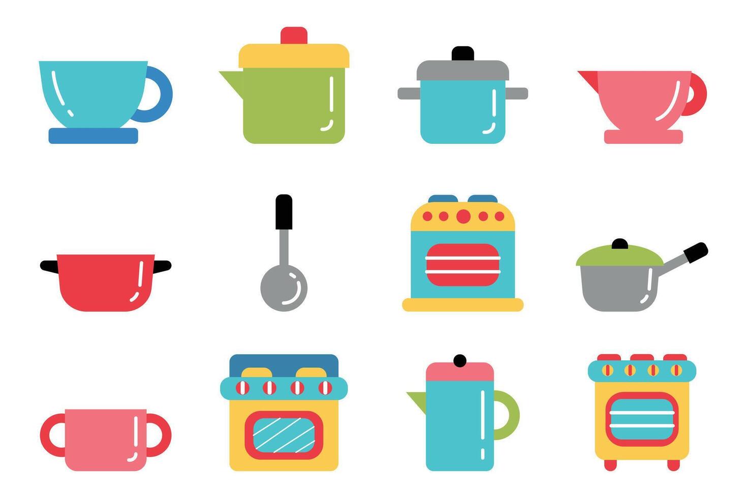 kitchenware flat icon set on background vector
