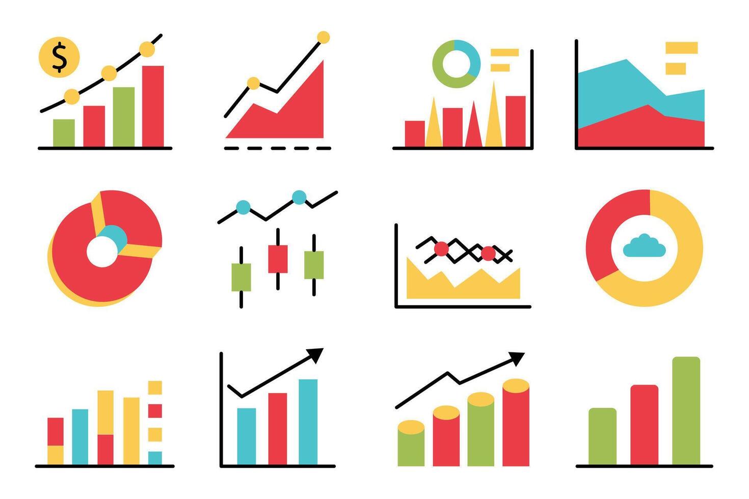 financial flat icon set on background vector