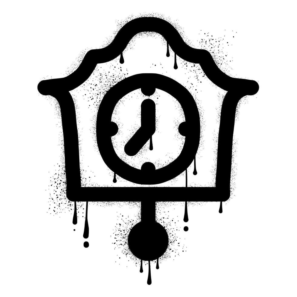 Antique pendulum clock with black spray paint graffiti style vector