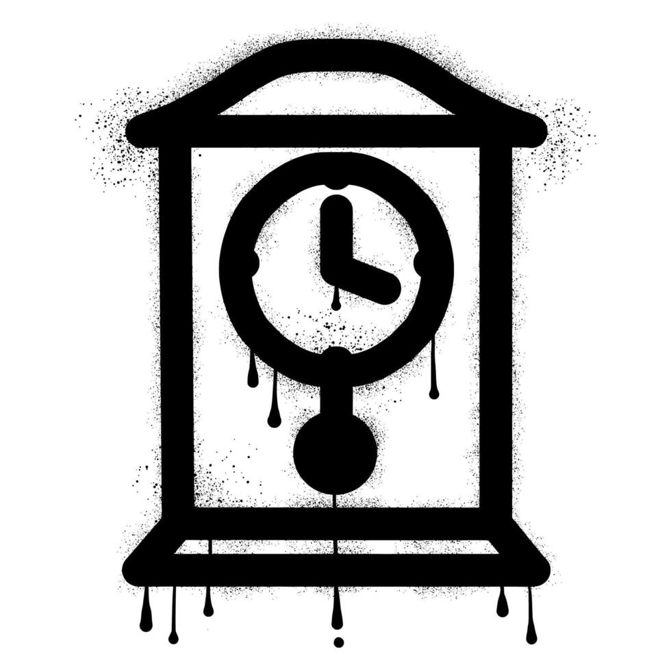 Antique pendulum clock with black spray paint graffiti style vector