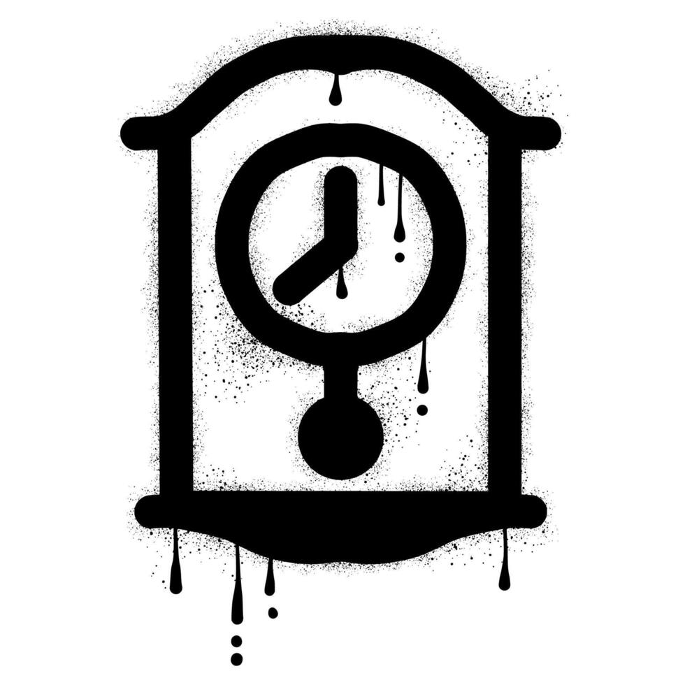 Antique pendulum clock with black spray paint graffiti style vector