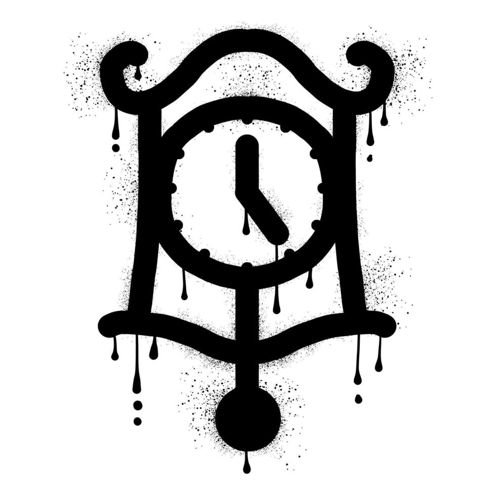 Antique pendulum clock with black spray paint graffiti style vector