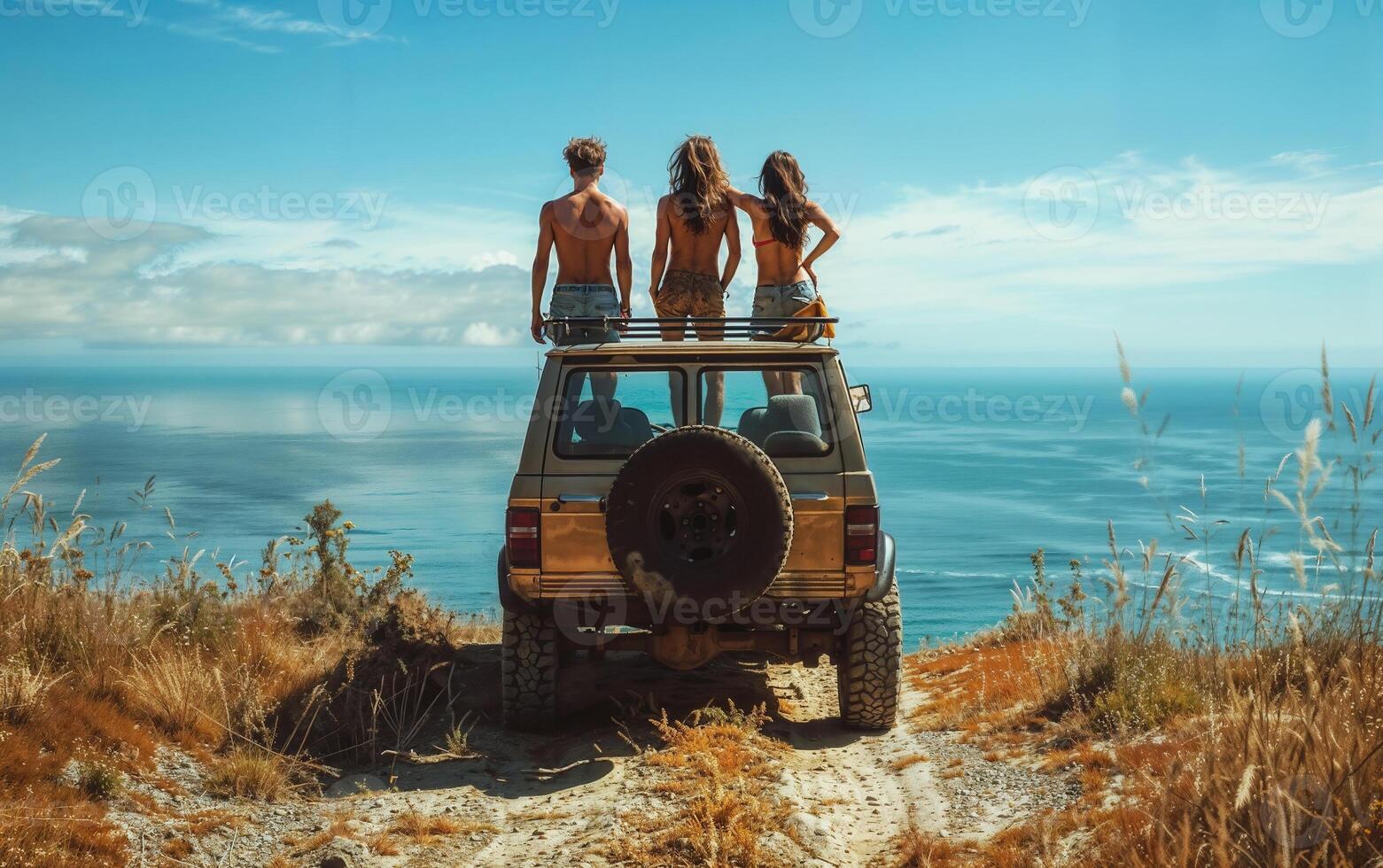 Friends on a coastal road trip adventure photo