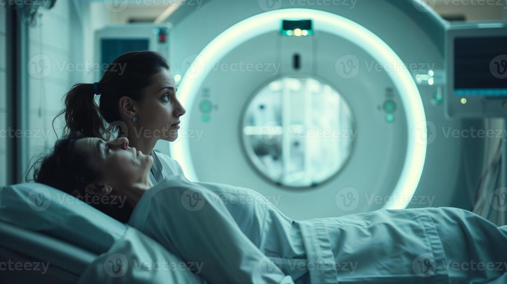 Caring companion support at hospital's ct scan room photo