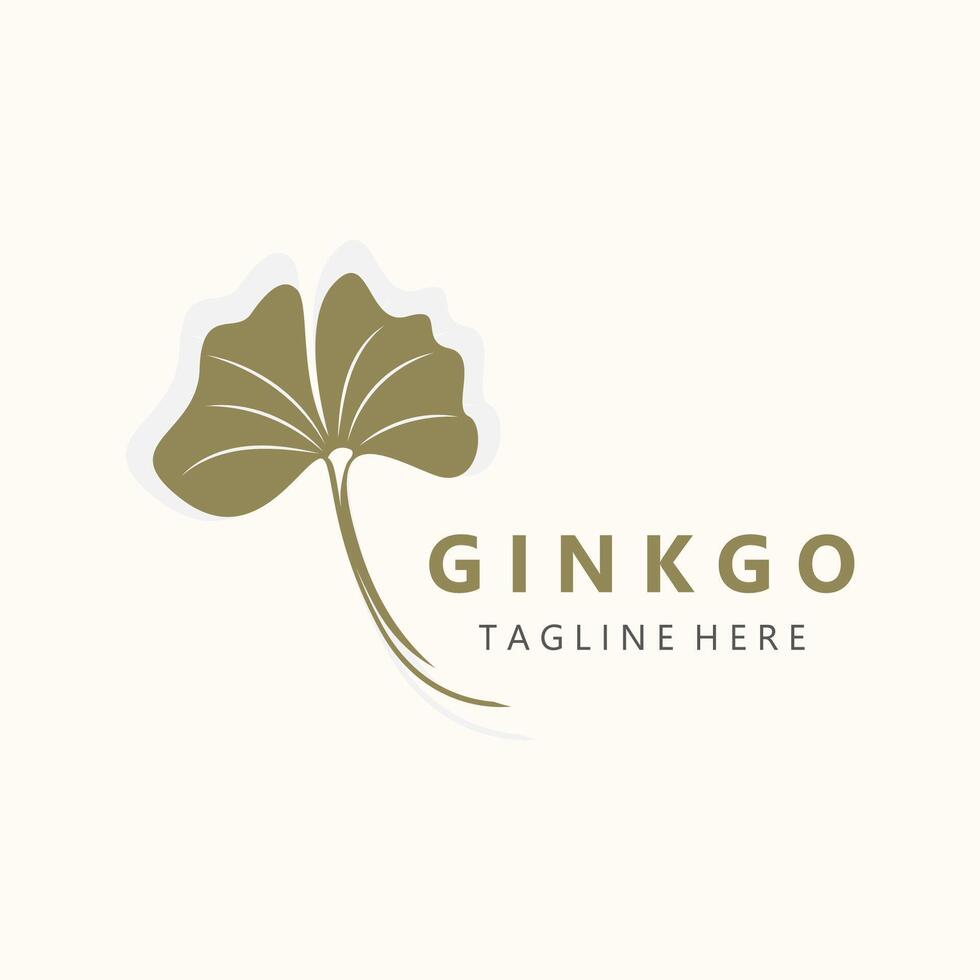 Ginkgo biloba logo nature. Healthy leaf organic used medicine for disease treatment with line art style design vector