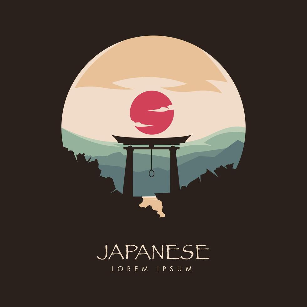 Outdoor Japanese Theme Landscape Flat Design vector