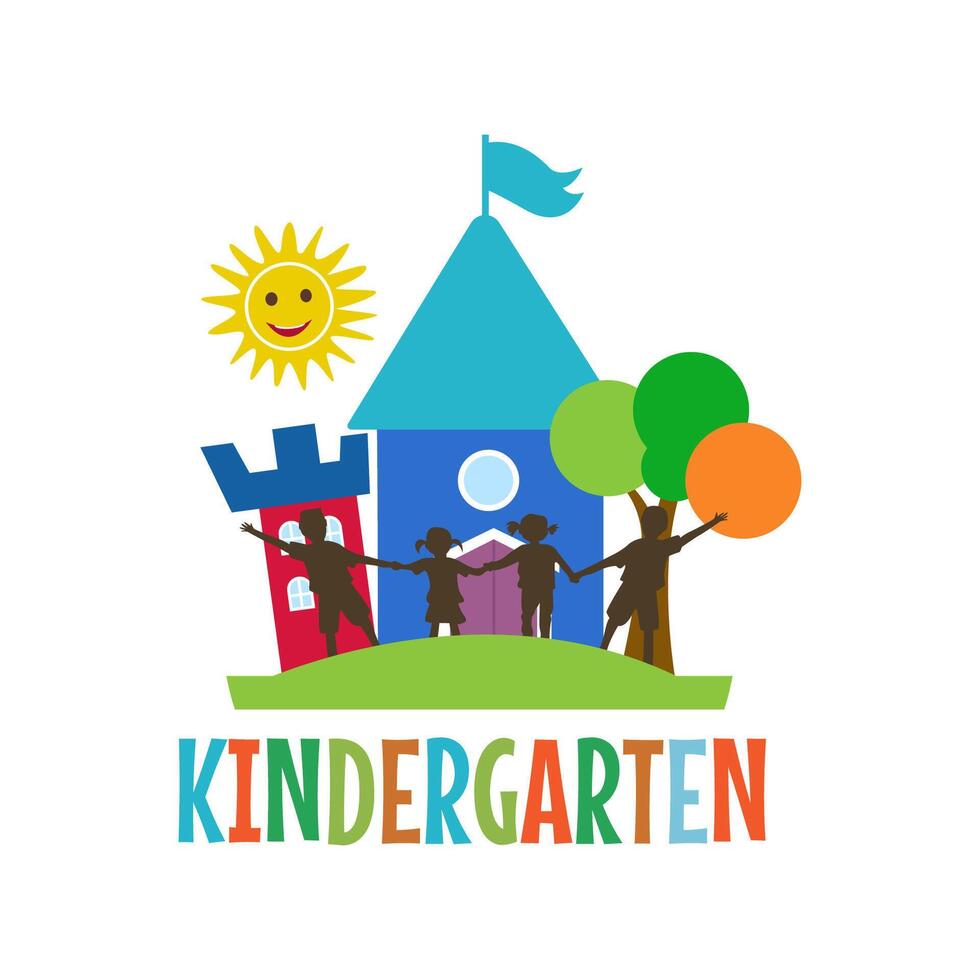 kindergarten, Preschool playgroup logo icon design template. Children school illustration vector