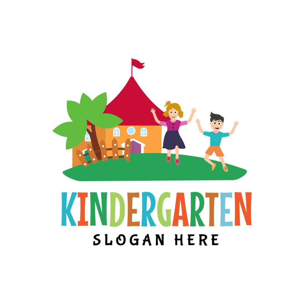 kindergarten, Preschool playgroup logo icon design template. Children school illustration vector