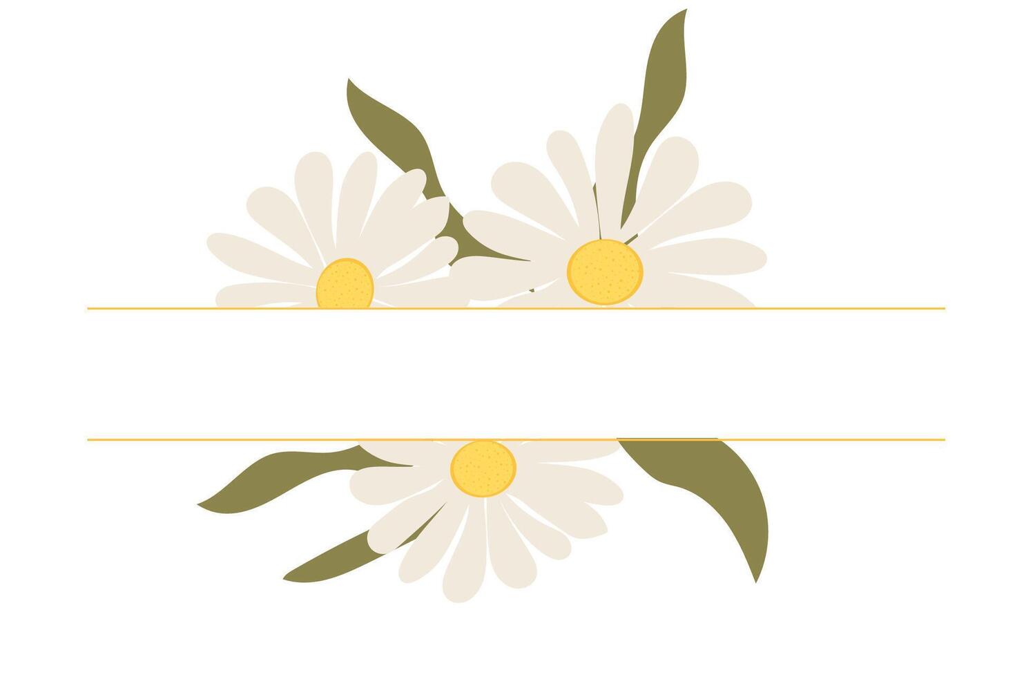 Daisy thin line frame monogram, border with flowers and leaves isolated. Simple floral spring or summer decoration. vector