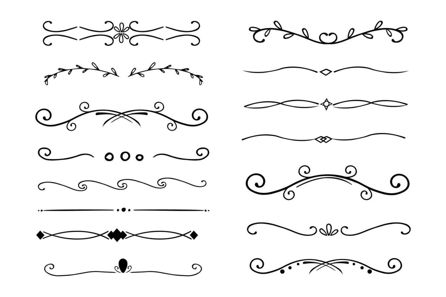 Header divider swirl doodle ethnic border separator flourish collection isolated on white background. embelish ornament vector