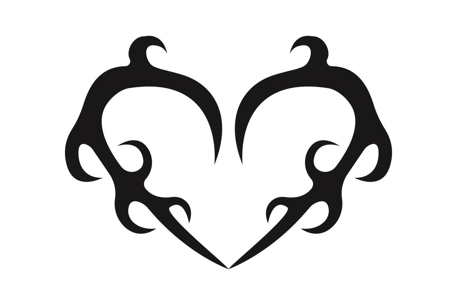 Neo tribal heart y2k aesthetic tattoo gothic cover, fire or wings abstract silhouette isolated on background. Divider, border, cyber body ornament, neotribal web goth decoration vector