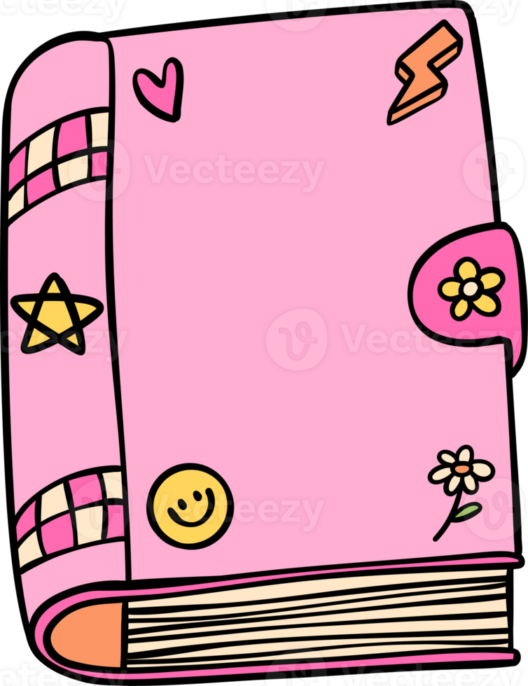 Retro Groovy Book Pastel Trendy Doodle Drawing Bookish Flower Art png