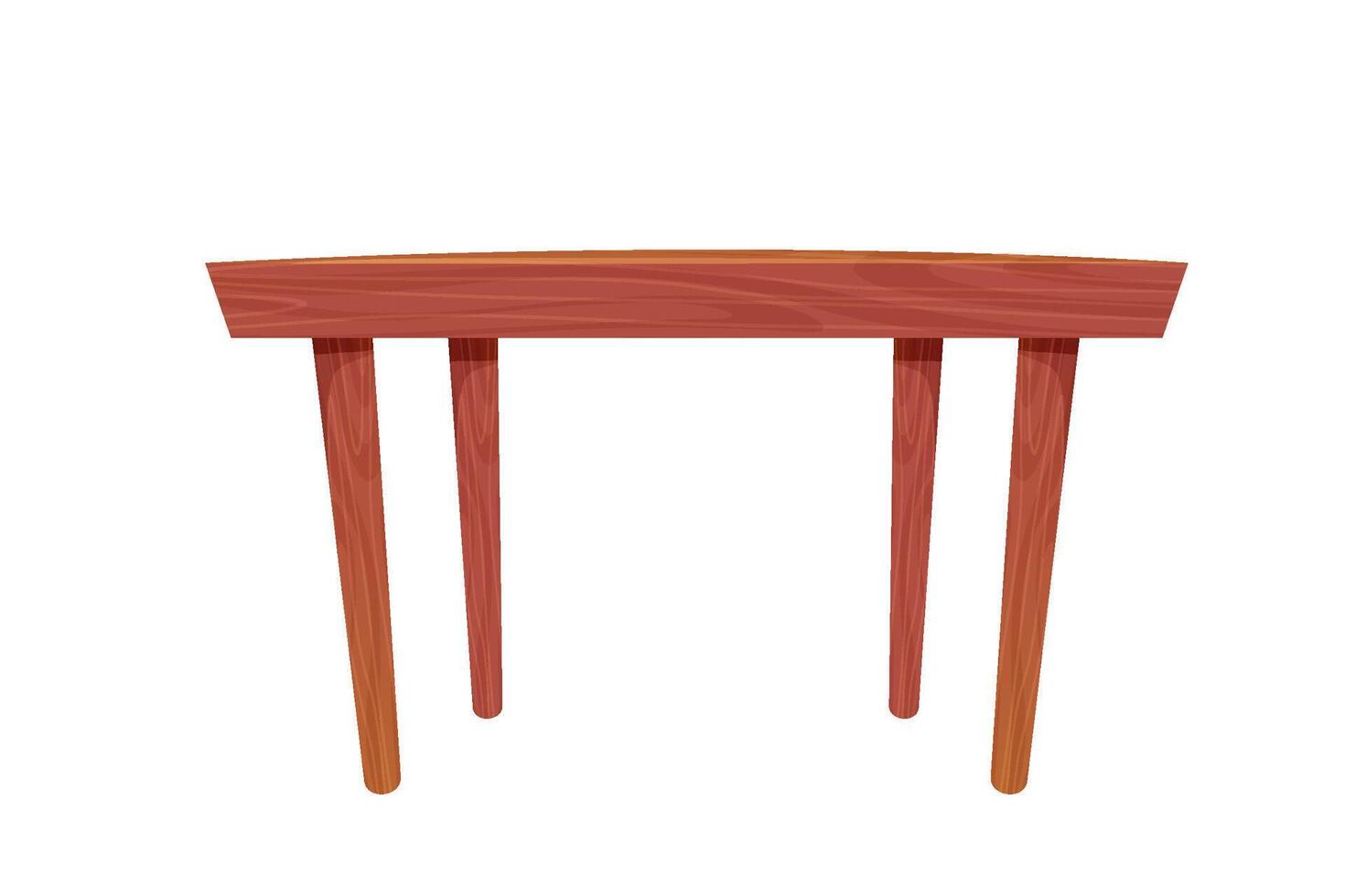 Picnic table wooden furniture, wood desk with leg, rustic construction isolated on white background. Comic wooden textured coffee table. vector
