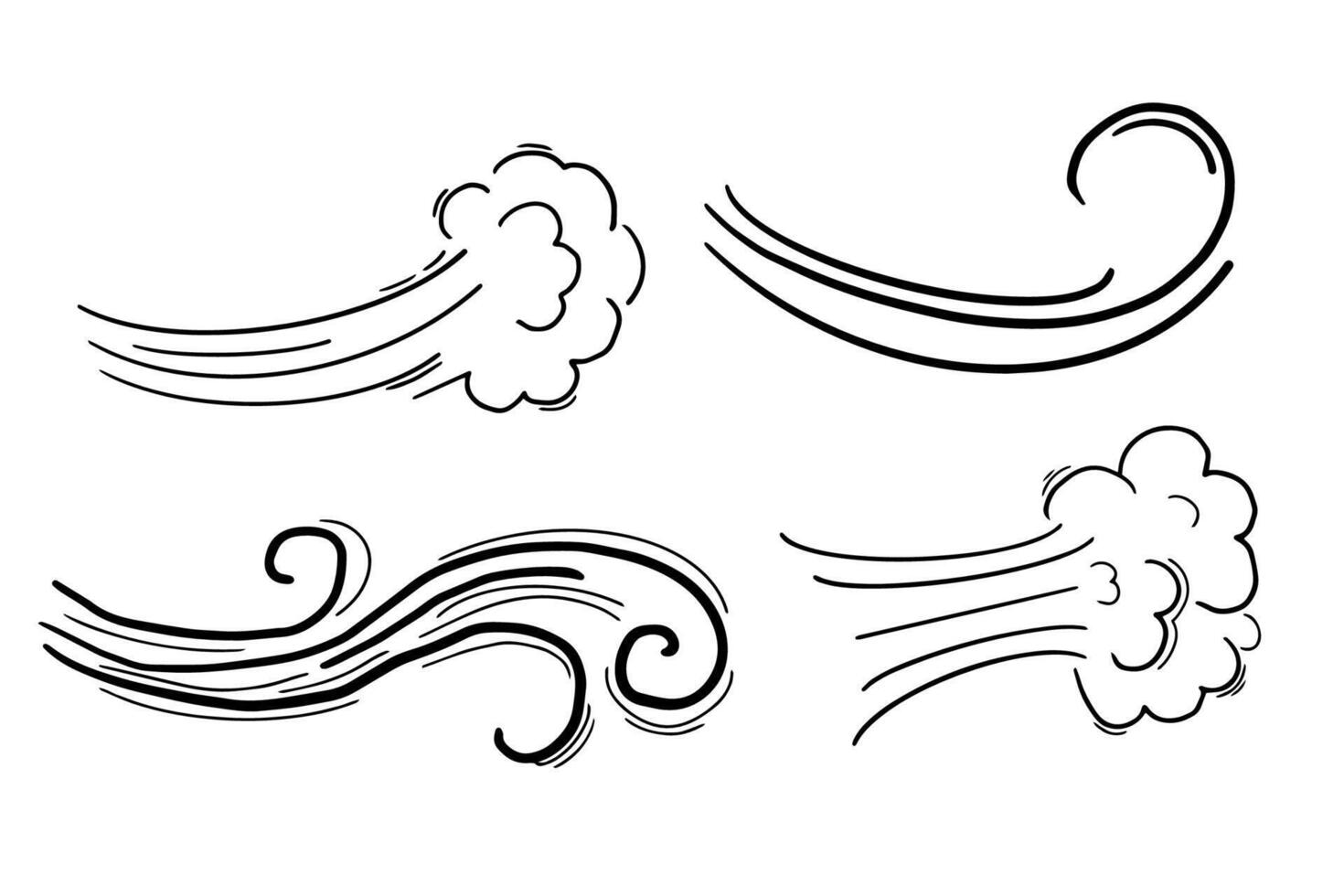Wind motion doodle line swirl hand drawn steam weather blow isolated on white background. Atmosphere action element. vector