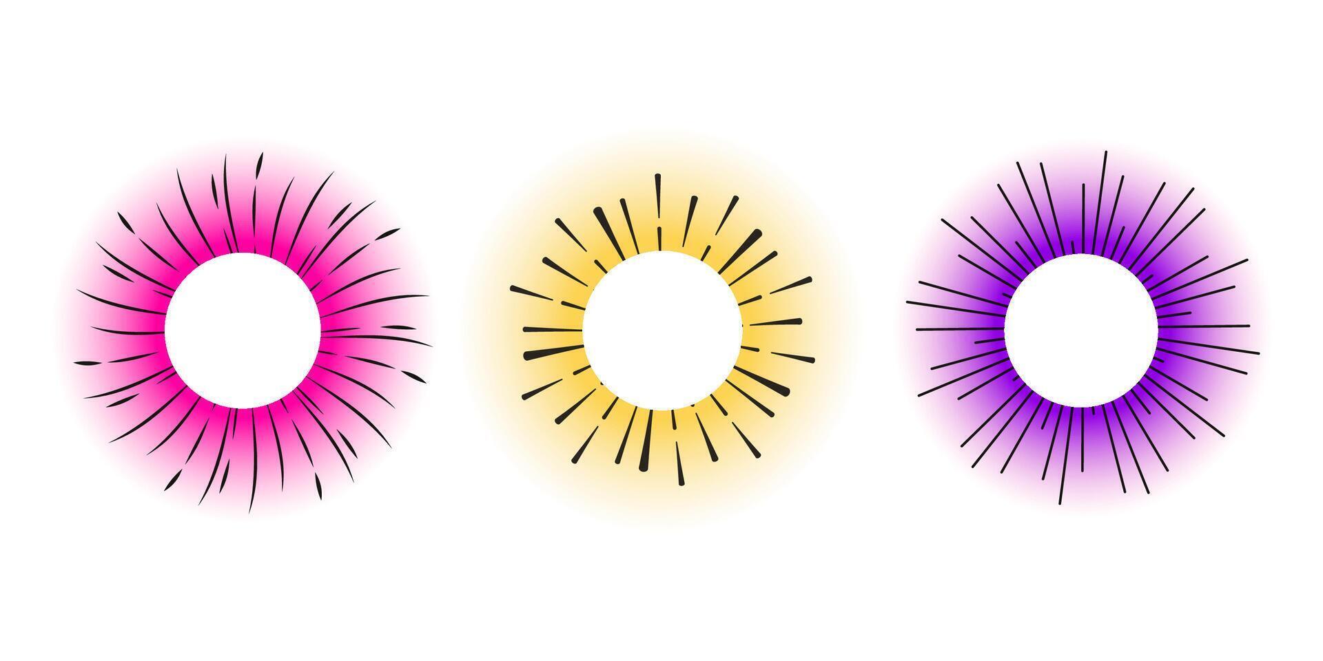Aura Frame Y2k blurred gragient set unfocused shapes with sun burst, arch, abstract geometric shapes, star, heart, flower in trendy retro style. Futuristic collection vector