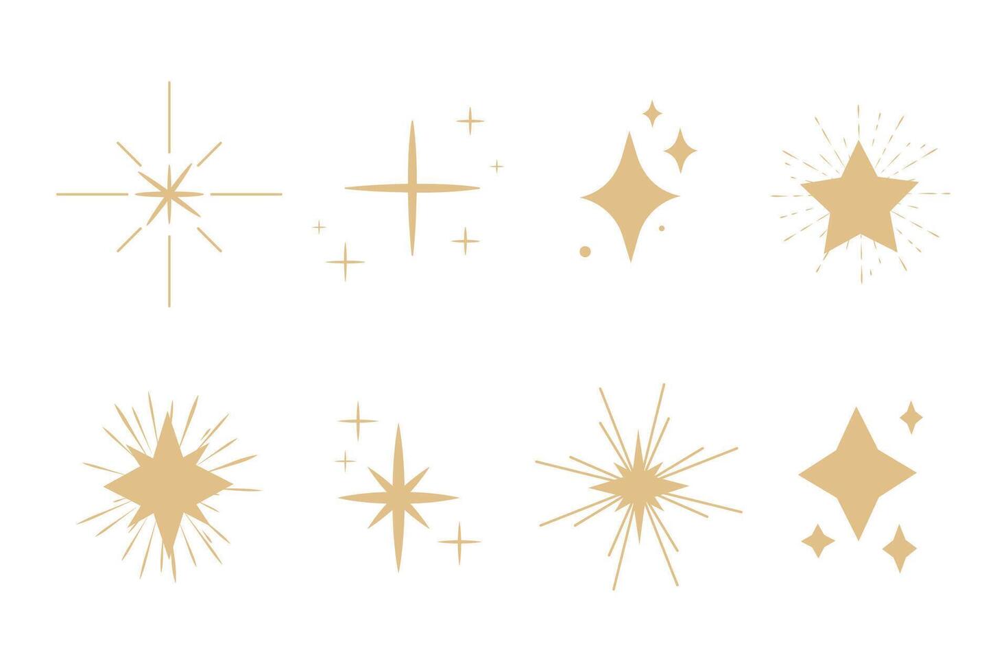 Celestial star blink doodle, contour set sparkle fireworks, holiday party explosion isolated on white background. Golden magic celestial starburst. vector