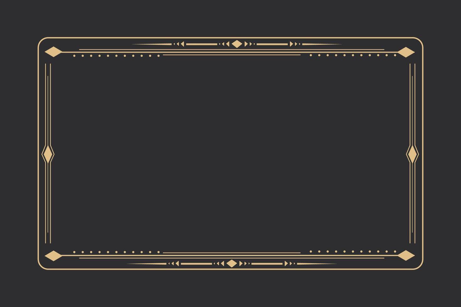 Line golden frame, celestiam minimal esoteric border, mystyc linear decoration with dots, corners isolated on dark background. Geometric shape, tarot . vector