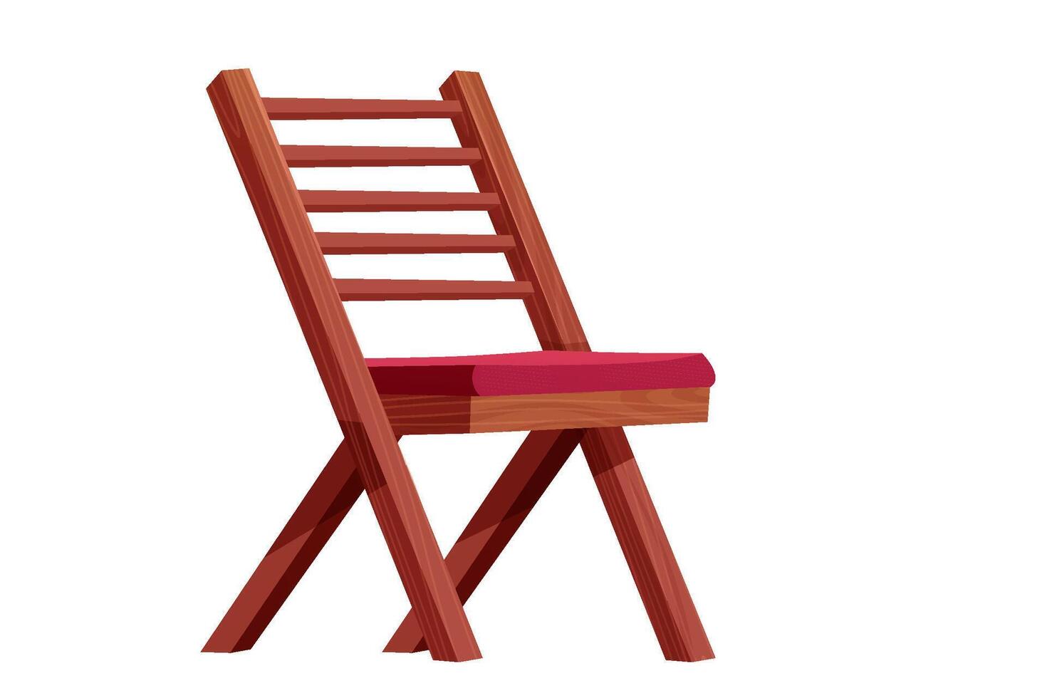 Wooden chair with pillow nice seat furniture with planks isolated on white background. Textured armchair vector