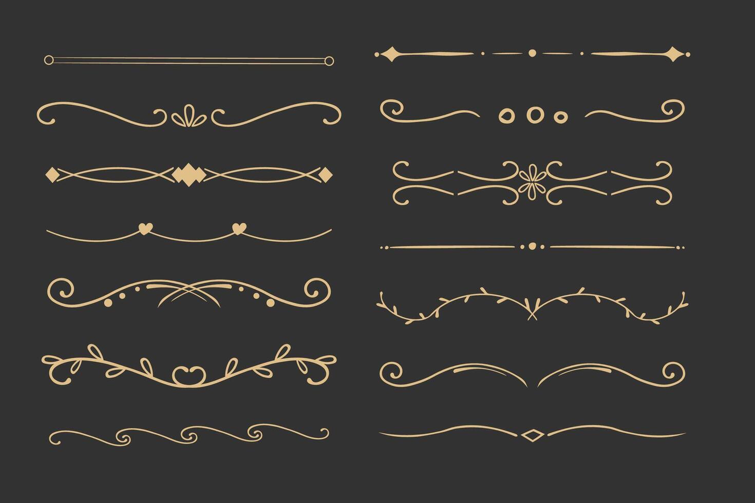 Chalk divider thin line classic geometric deco border separator collection isolated on dark chalkboard background. Florish arnament, embelish. vector