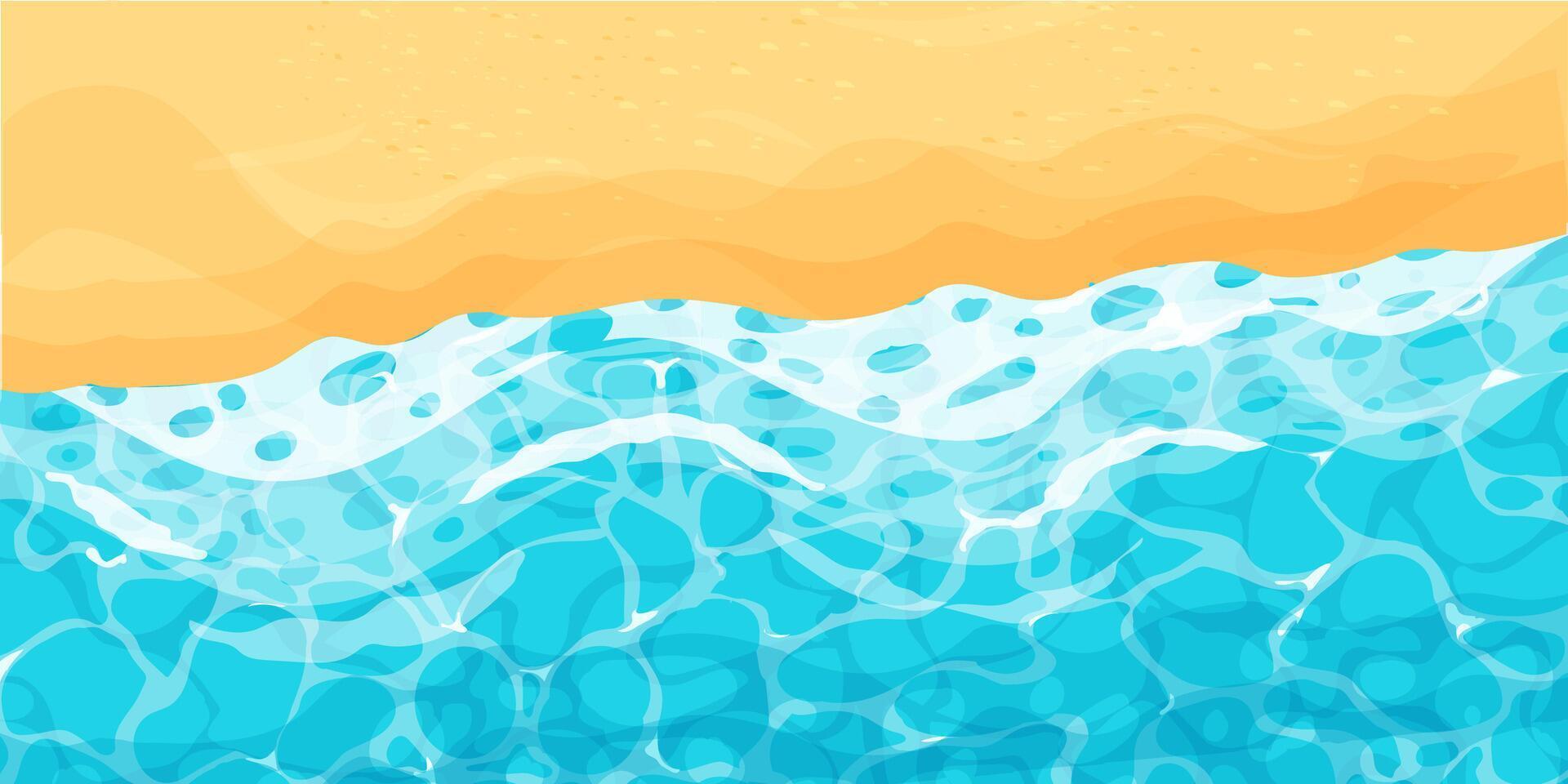 Beach with sand water ripple surface with sunlight reflections in cartoon style, game texture top view. Beach, ocean clean and deep water. vector