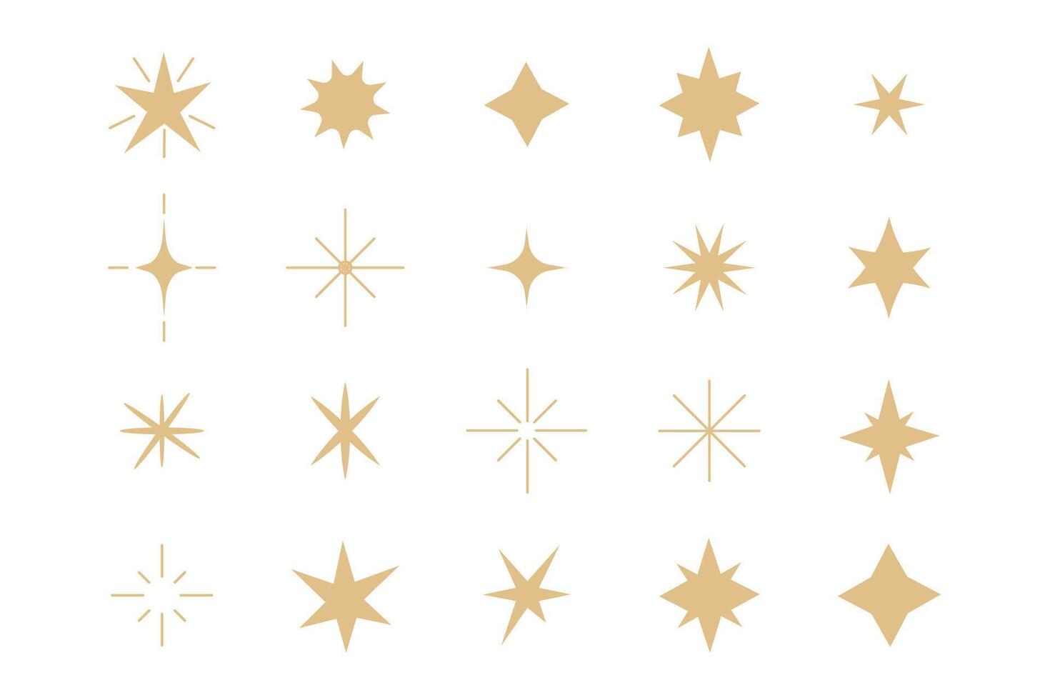 Celestial star blink doodle, contour set sparkle fireworks, holiday party explosion isolated on white background. Golden magic celestial starburst. vector
