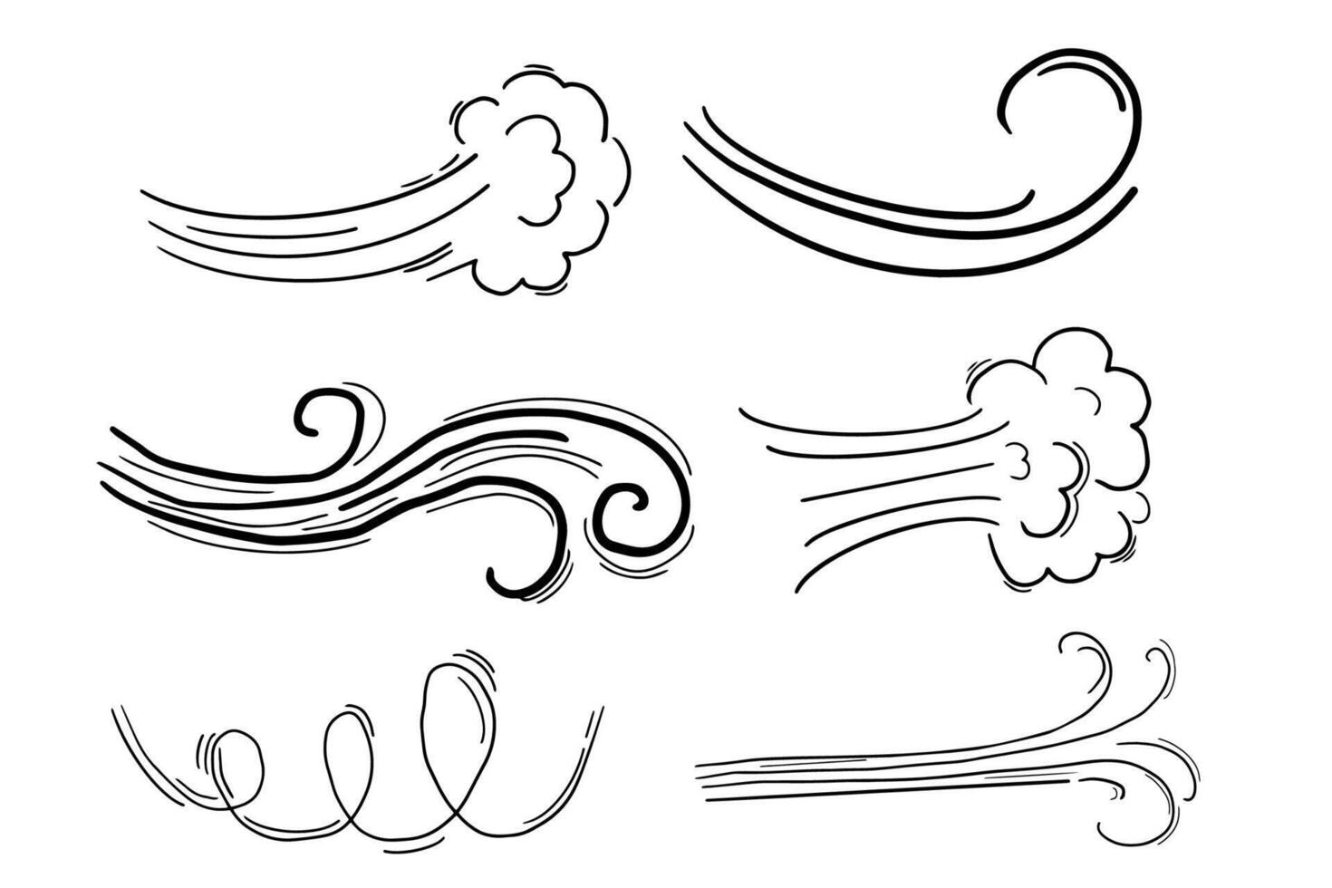 Wind motion doodle line swirl hand drawn steam weather blow isolated on white background. Atmosphere action element. vector