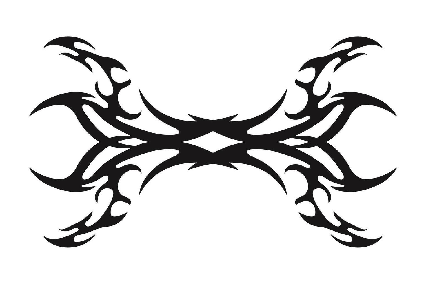 Neo tribal heart y2k aesthetic tattoo gothic cover, fire or wings abstract silhouette isolated on background. Divider, border, cyber body ornament, neotribal web goth decoration vector