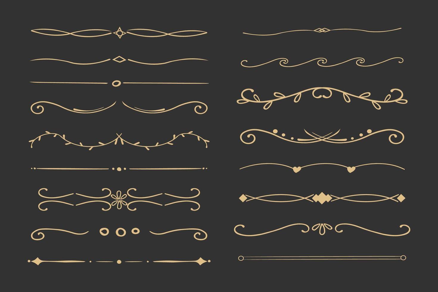 Chalk divider thin line classic geometric deco border separator collection isolated on dark chalkboard background. Florish arnament, embelish. vector