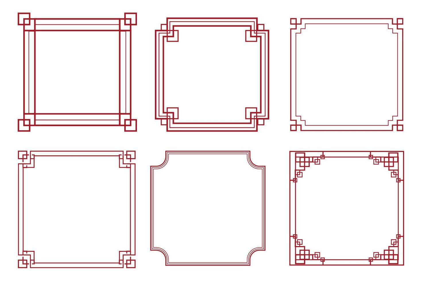 Chinese traditional frames set, line border with knot corners ornament isolated on white background. Asian decoration, retro. vector