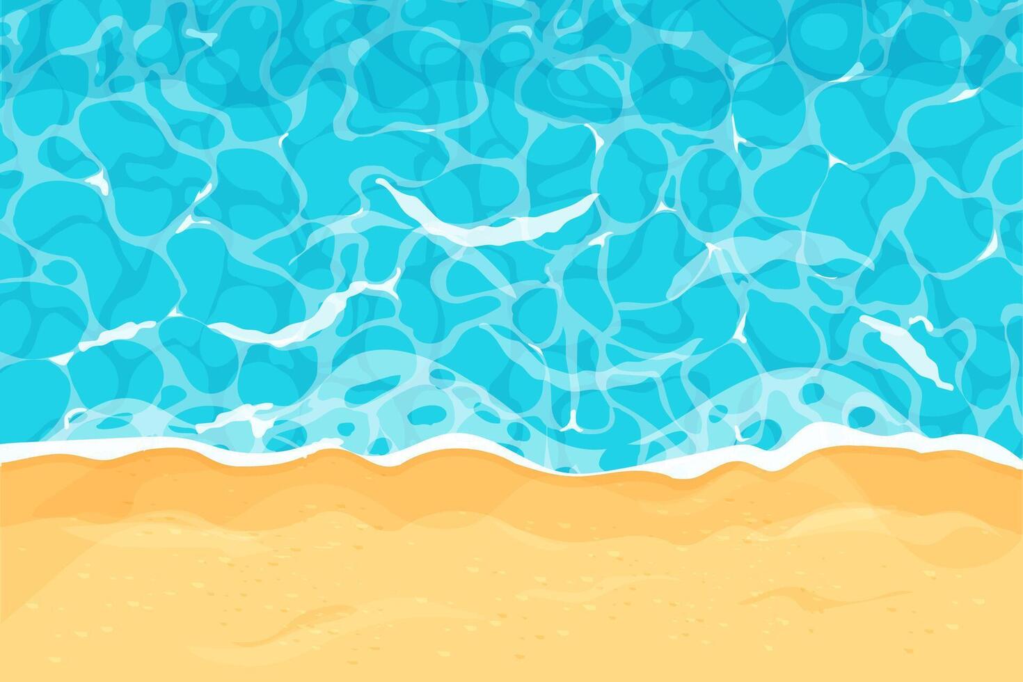 Beach with sand water ripple surface with sunlight reflections, game texture top view. Beach, ocean clean and deep water. vector