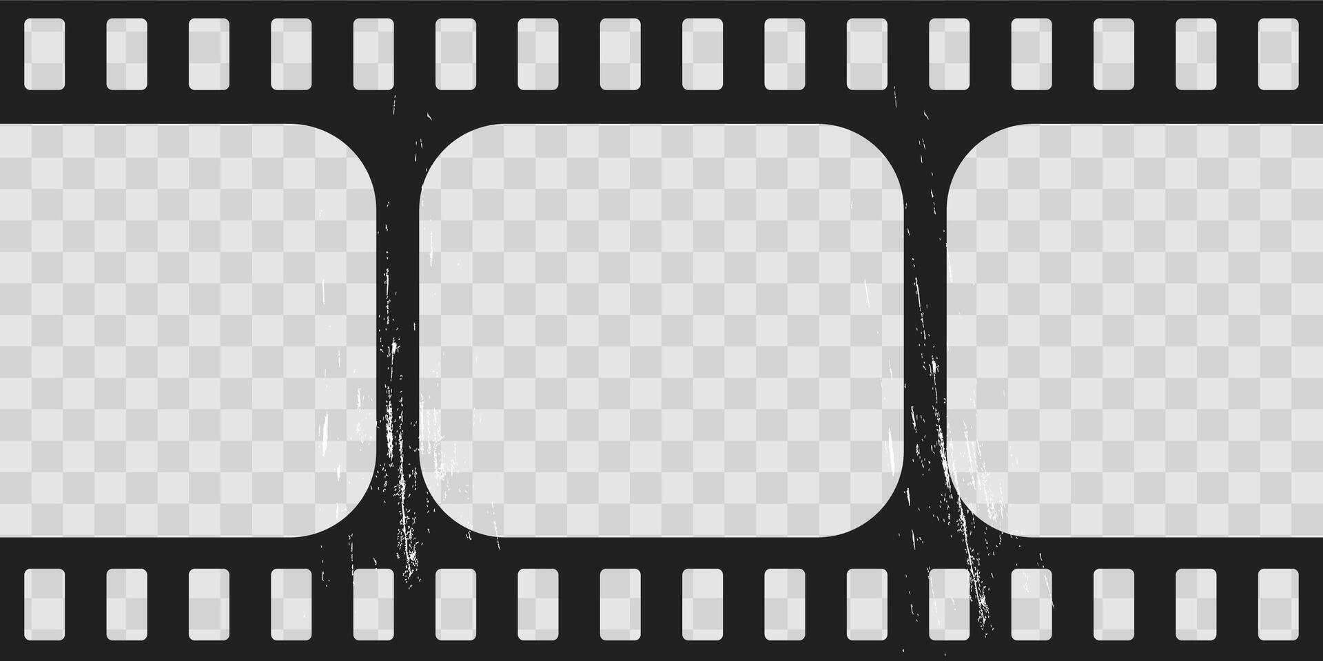 Old cinematic frame, film strip. Retro vintage tape empty template with slide. Tape border, grunge textured silhuette. photo reel on transparent background vector