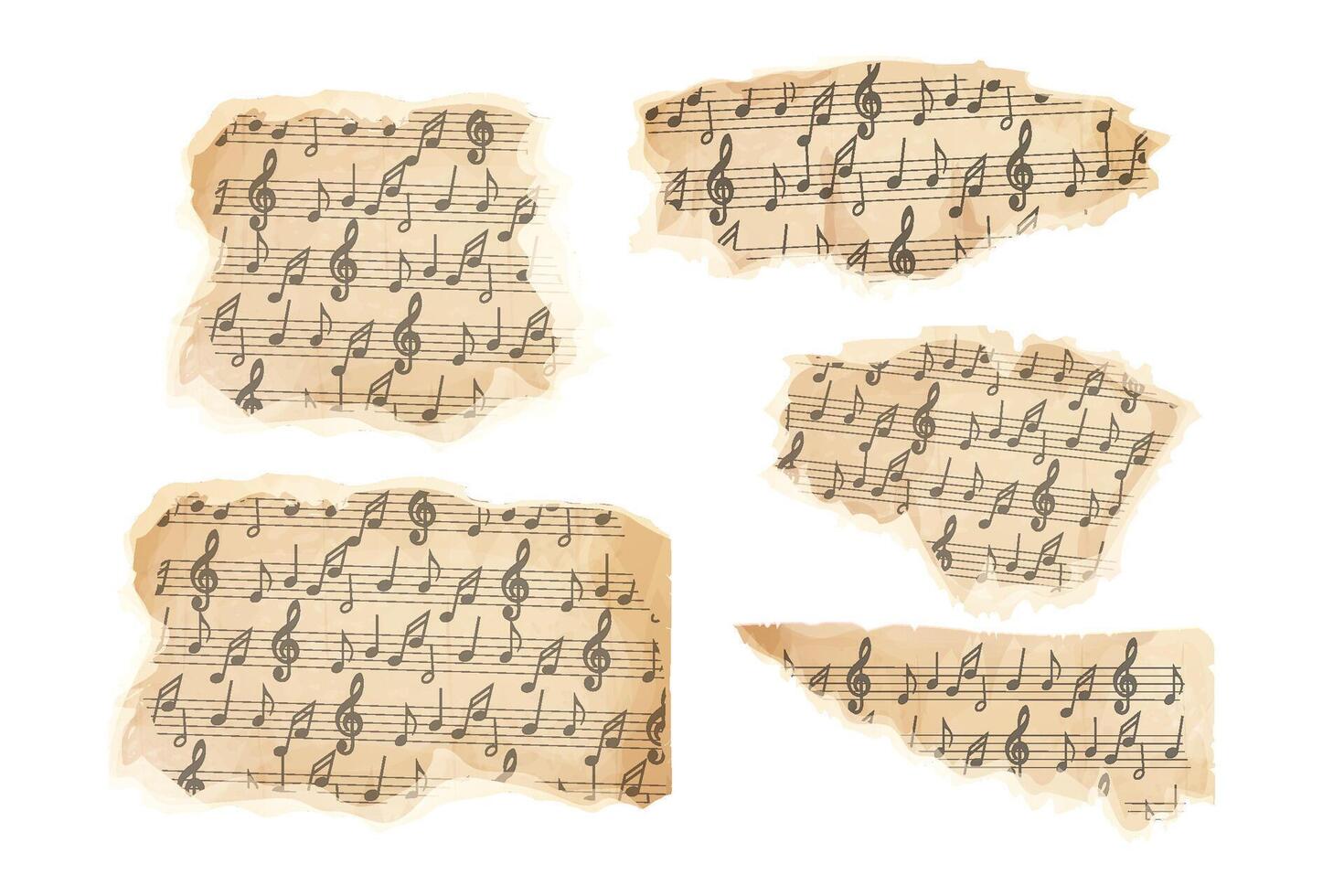 Parchment piece of paper with old music melody, song scrapbook sheet isolated on white background, design element, frame. vector