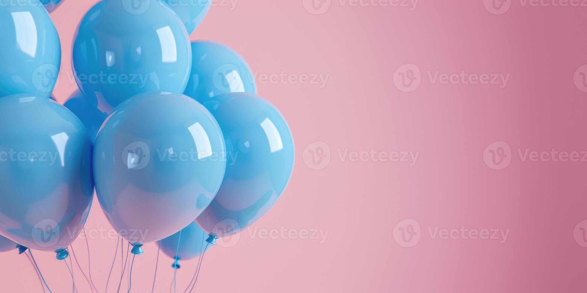 banner Abstract background, with blue balloons on a pink background, holiday, birthday, gender party, with copy space photo