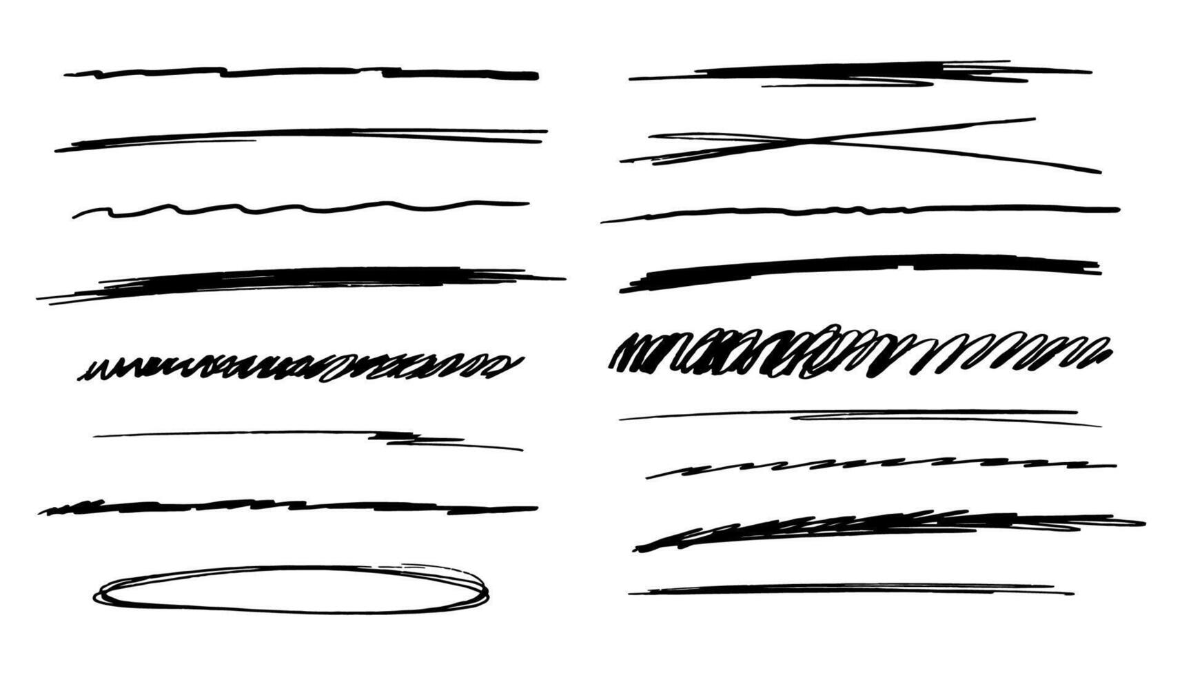 Underlines set brush stroke, marker lines grunge curve, wavy free hand marks textured simple borders strikethrough isolated on white background. Creative collection scribble brush or crayon checks vector