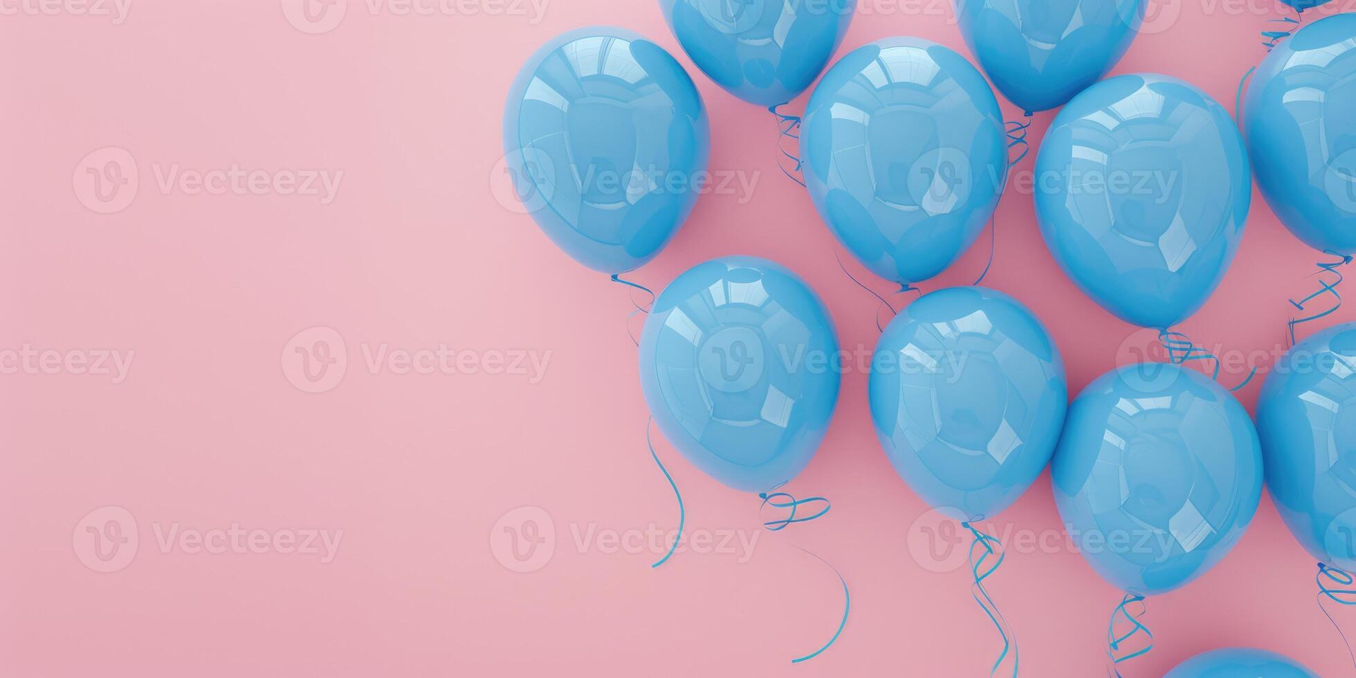 banner Abstract background, with blue balloons on a pink background, holiday, birthday, gender party, with copy space photo