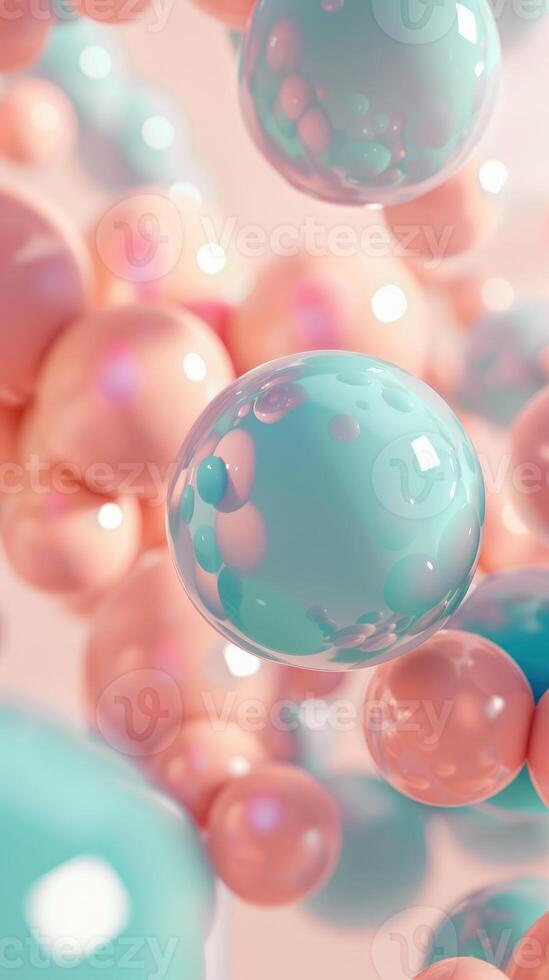 Abstract background, with 3D blue, turquoise and pink spheres, balls on pink background, background for gender party, Tranquility, harmony of inner state, visual pleasure photo