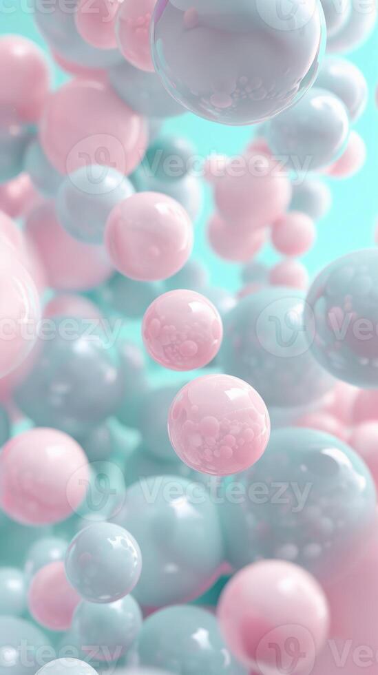 Abstract background, with 3D blue, turquoise and pink spheres, balls on pink background, background for gender party, Tranquility, harmony of inner state, visual pleasure photo