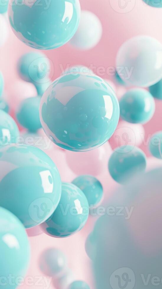 Abstract background, with 3D blue, turquoise and pink spheres, balls on pink background, background for gender party, Tranquility, harmony of inner state, visual pleasure photo