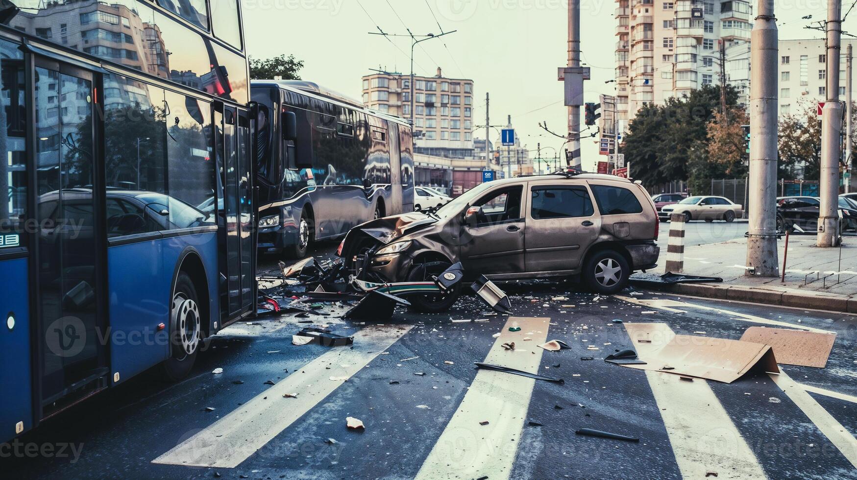 Traffic collision chaos at urban intersection photo