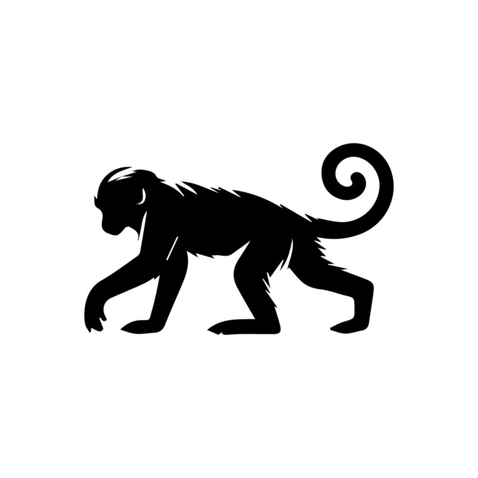 monkey silhouettes on a white background. Perfect for designs about animals, nature, wildlife, primates, monkeys, apes, jungle, rainforest, conservation, and education vector