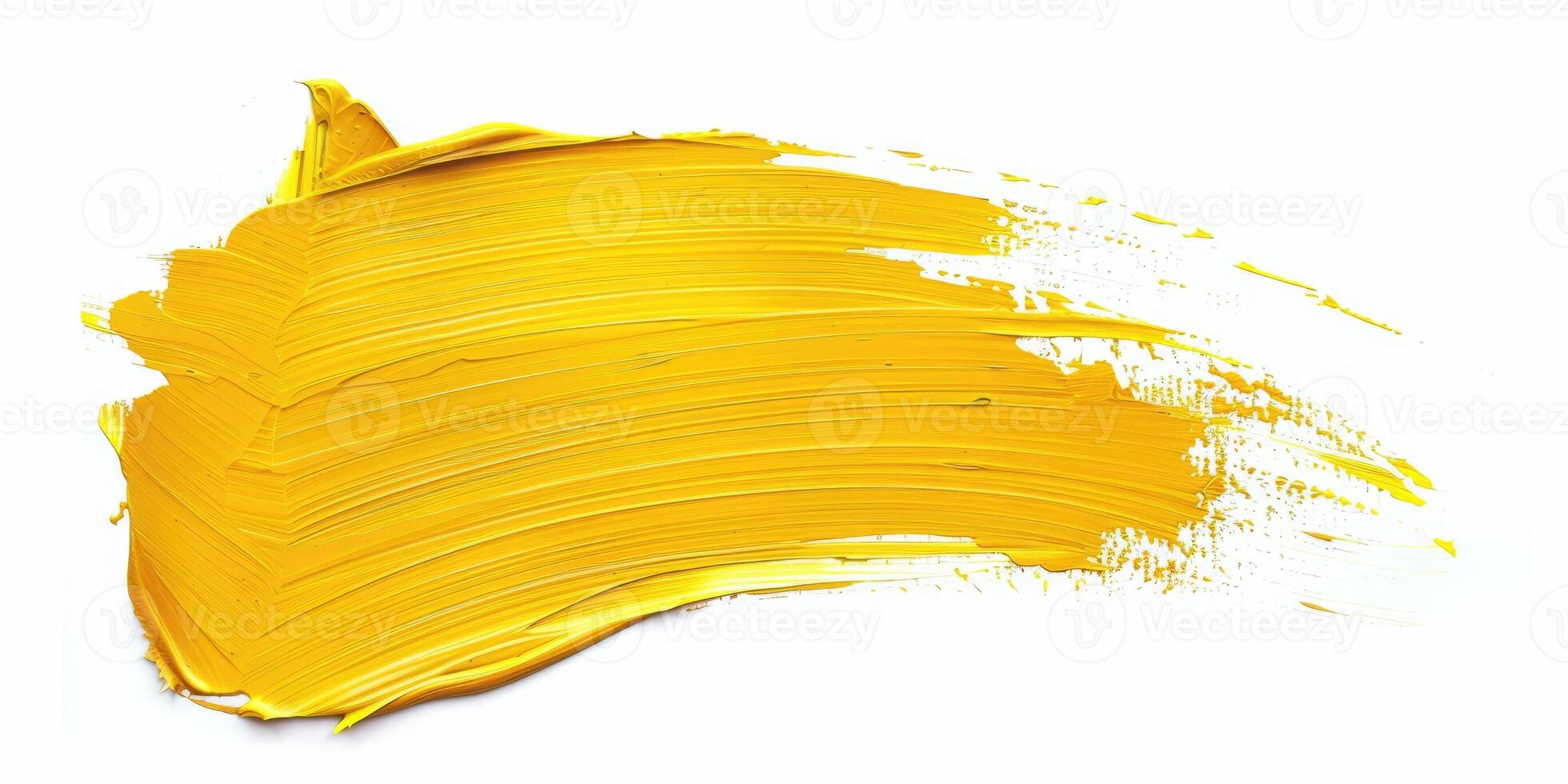 yellow stroke of paint texture isolated on white background photo
