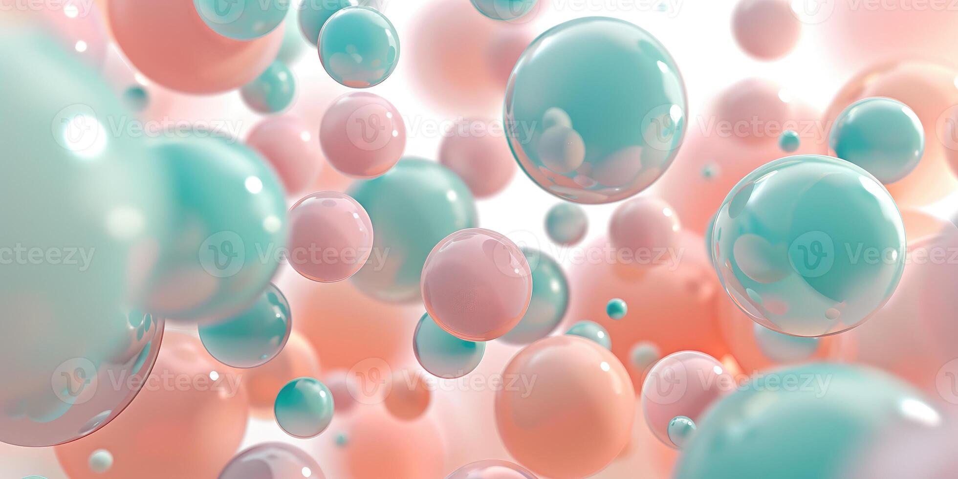 Abstract background, with 3D blue, turquoise and pink spheres, balls on pink background, background for gender party, Tranquility, harmony of inner state, visual pleasure photo