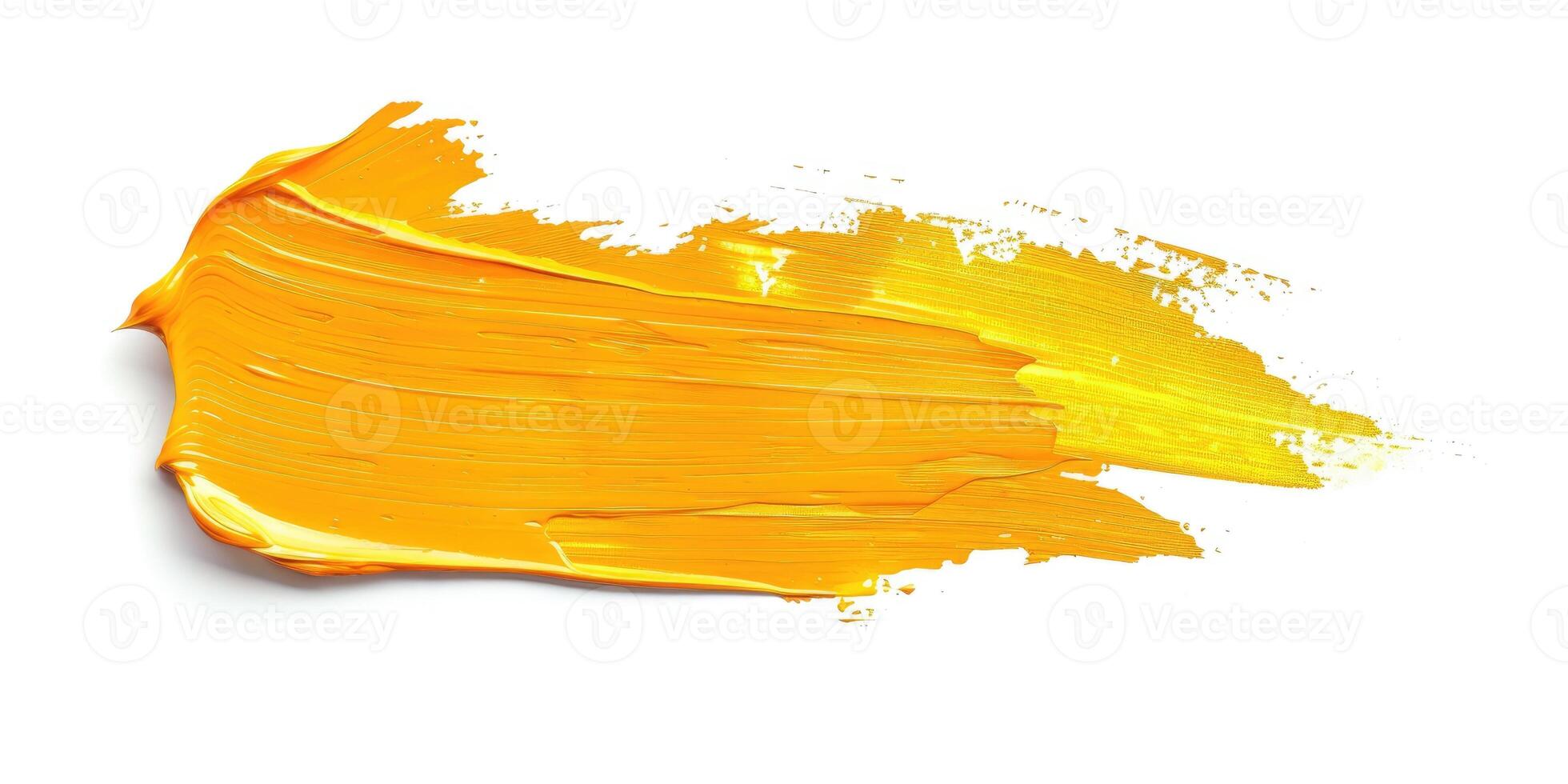 yellow stroke of paint texture isolated on white background photo