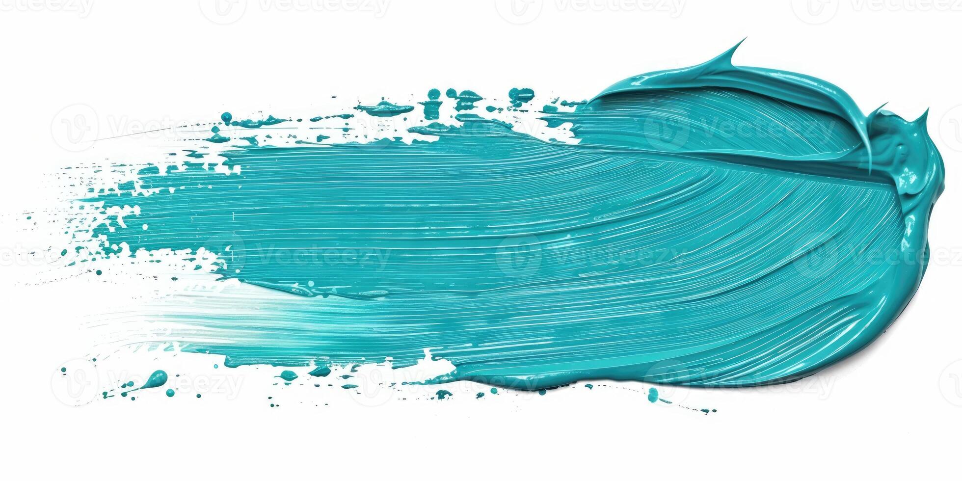 turquoise stroke of paint texture isolated on white background photo