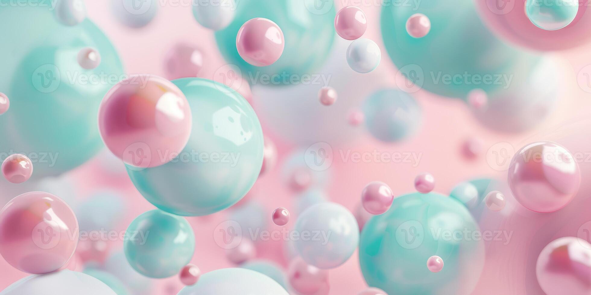 Abstract background, with 3D blue, turquoise and pink spheres, balls on pink background, background for gender party, Tranquility, harmony of inner state, visual pleasure photo