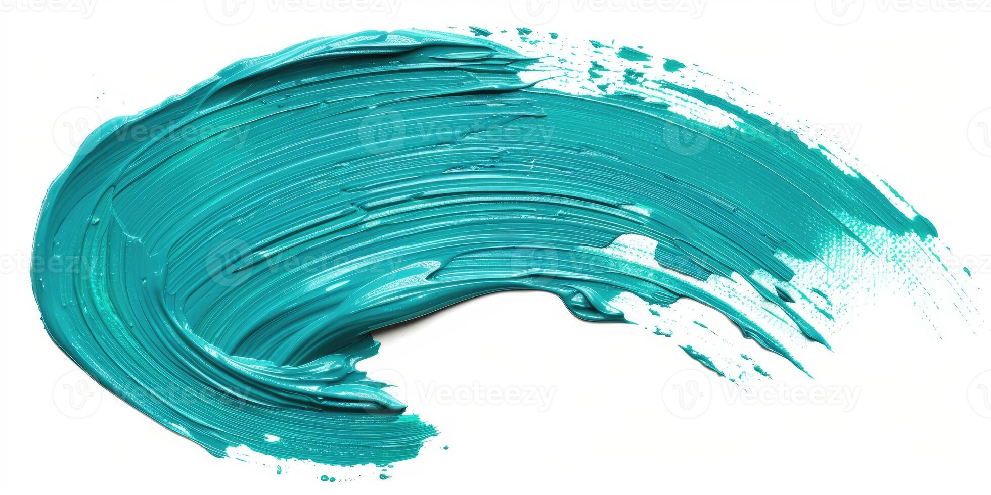 turquoise stroke of paint texture isolated on white background photo