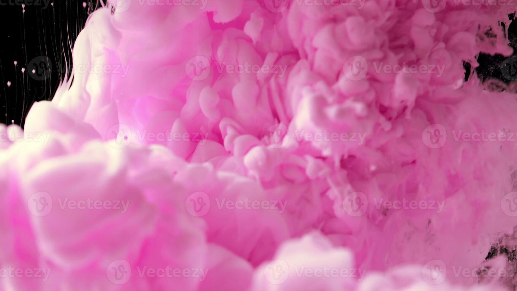 Ink in water. pink ink drops in water and mixes, swirling softly underwater on black background. acrylic cloud paint in aquarium. Abstract smoke explosion animation photo