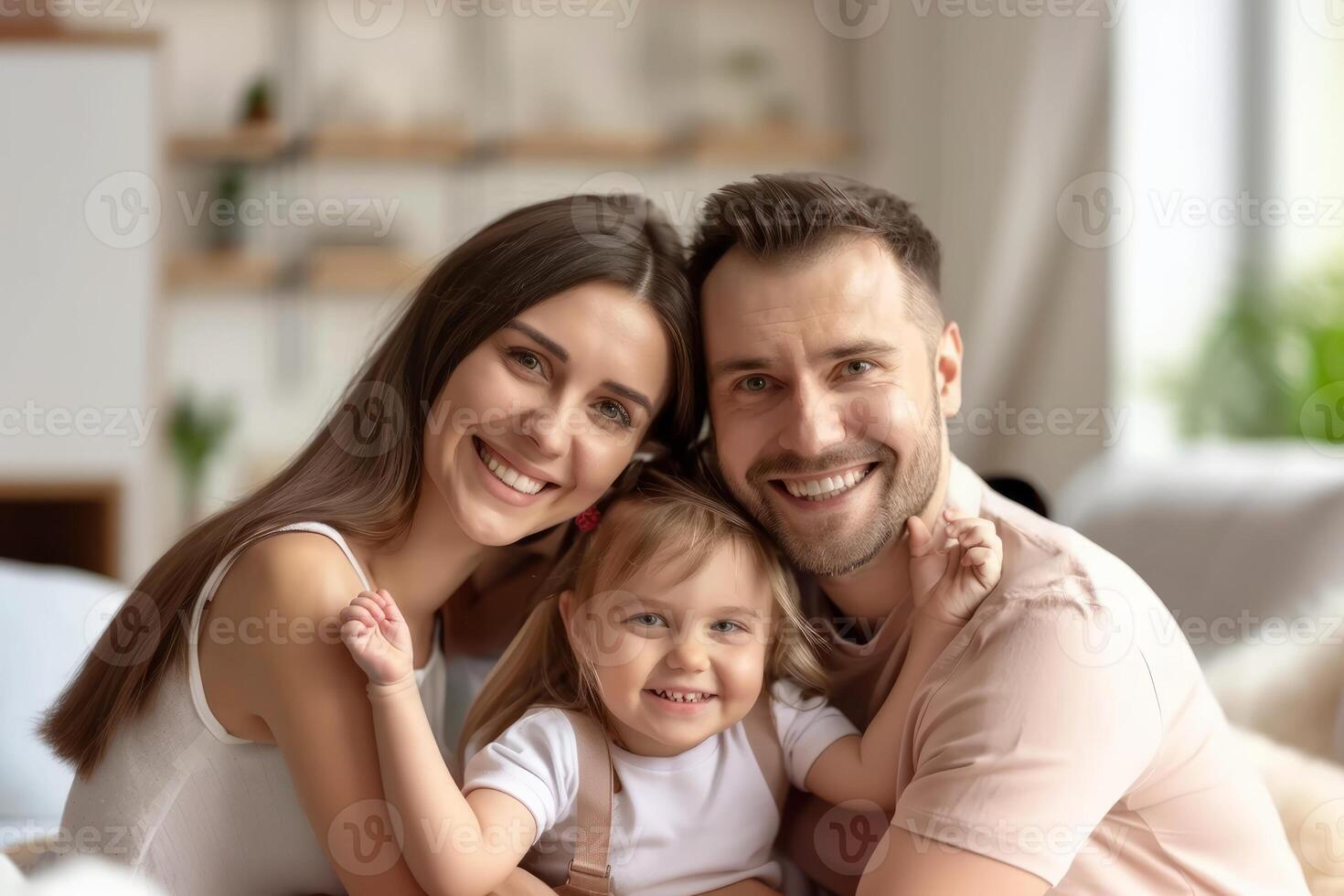 Happy American family having fun time at home photo