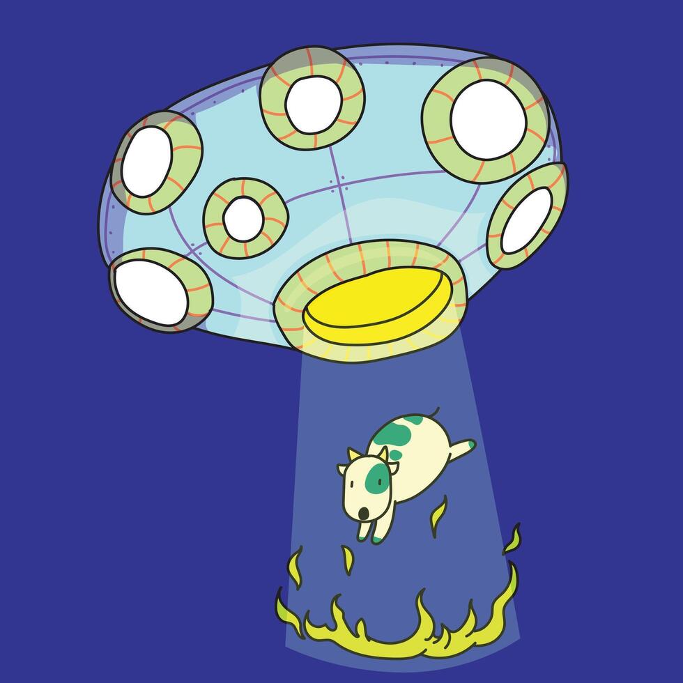 a ufo carrying a cow from the field vector